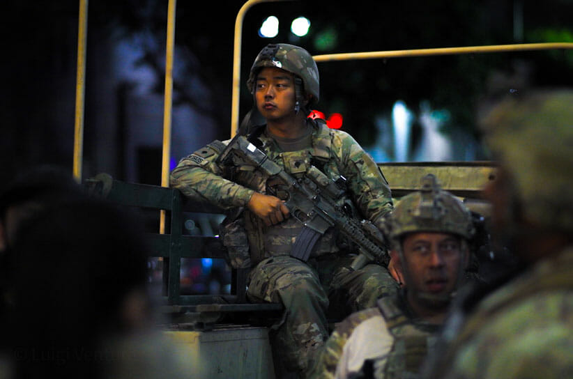 Troops on streets of downtown Los Angeles