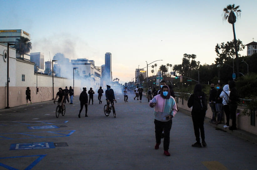 Police tear gas protesters Beverly, Hills, CA.