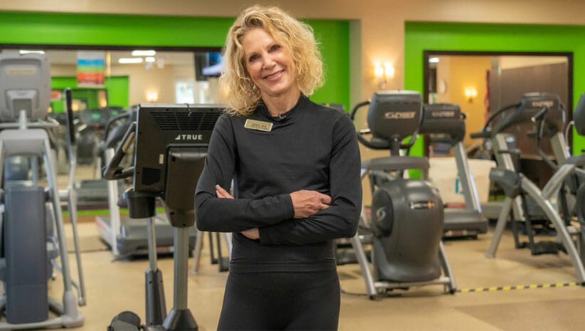 Carol Espel in the gym at Pritikin Longevity Center